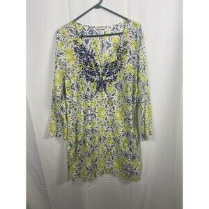 Old Navy Women’s Swim Cover Up Blue Embroidery Yellow Florals Sz XL Long Sleeve